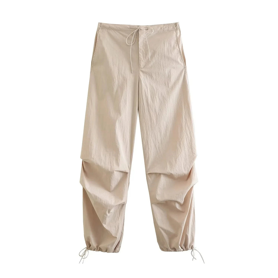 Willshela Women Fashion Parachute Cargo Pants Vintage Jogging Trousers High Elastic Waist Female Chic Lady Boot Cut