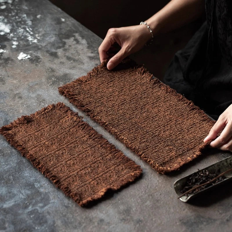 Tea mat, pure handmade plant table runner, pure cotton, thick coarse dry soaking, retro wabi-sabi tea ceremony accessories