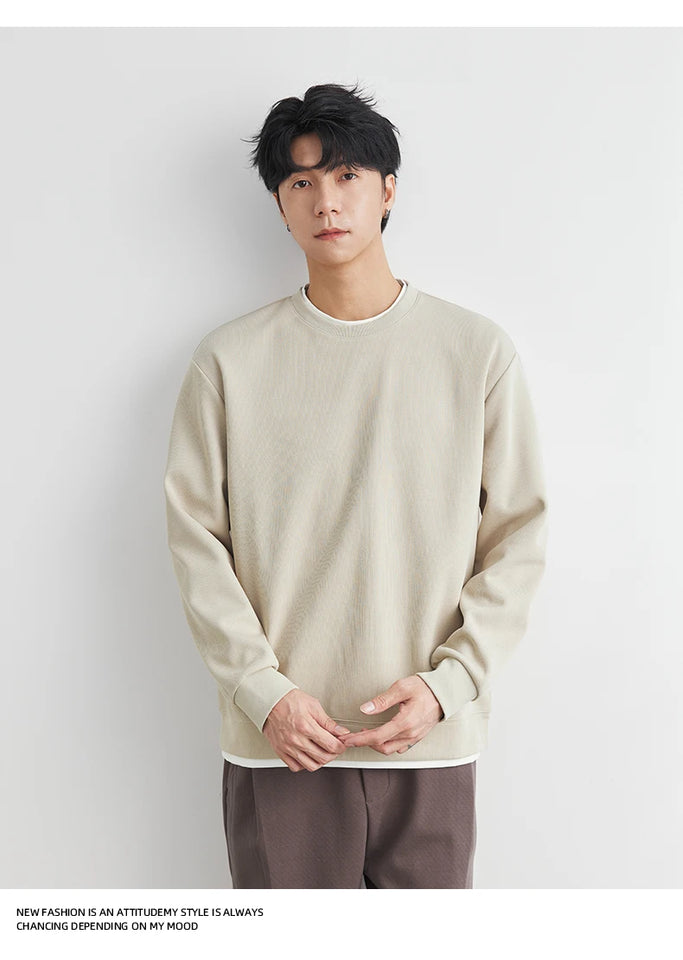 Men's Long Sleeve Casual Hoodie Loose Fit Round Neck White Top For Spring Autumn Versatile Sweatshirt Trendy Brand Men's Wear