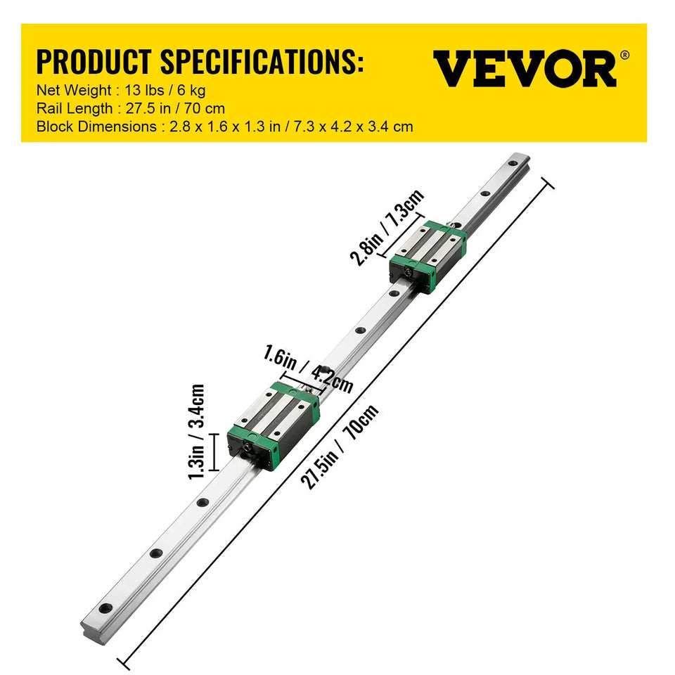 VEVOR HGR20 2PCS Linear Guide Rails 600-2000MM 4PCS Slide Blocks RM1605 Ballscrew W/ Ball Nut BF12/BK12 Nut for CNC DIY Routers