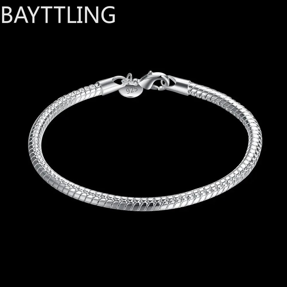Hot new 925 Sterling Silver Bracelets for women men 4MM snake bone chain Wedding party Gifts high quality Fashion Jewelry Fine