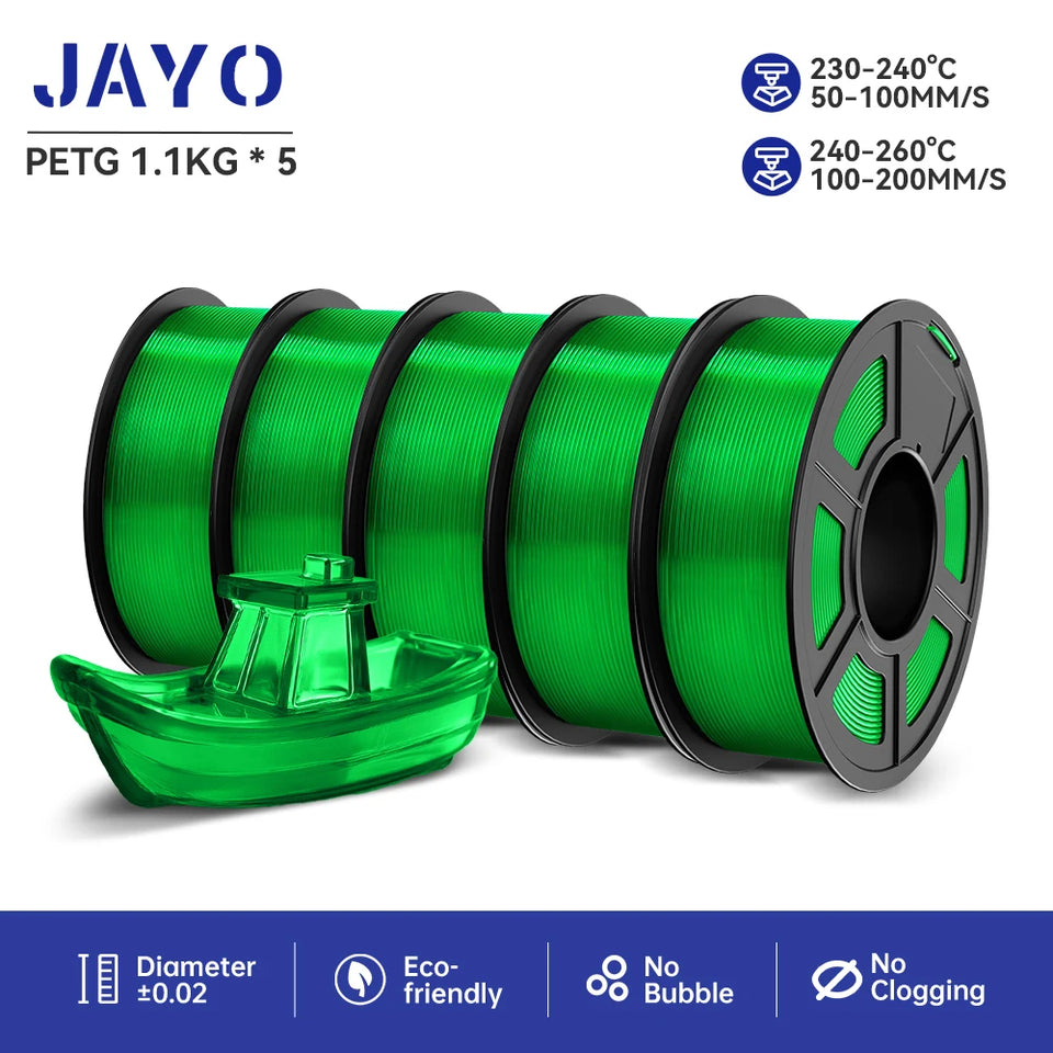 JAYO filaments petg 5Rolls Mixed colors 3D Printer Filament 1.75mm 100% No Bubble FDM 3D Printer Materials DIY Gift 1.1KG/1rolls