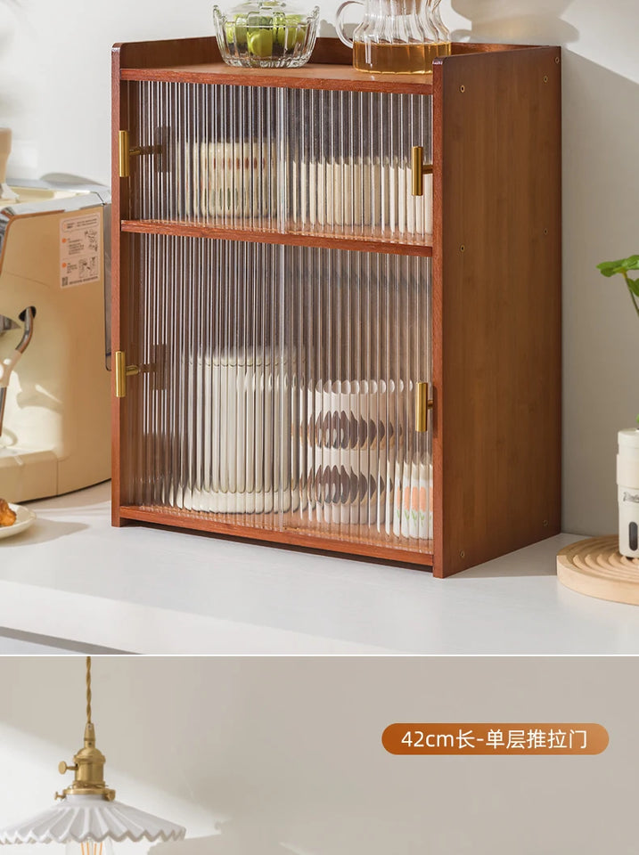 ‌Dustproof Cup Display Cabinet Glass Door Curio Shelf for Coffee Mugs Tabletop Drinkware Organizer for Dining Room/ Bar Counter