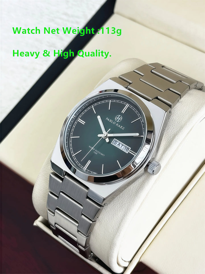 PABLO RAEZ Luxury Quartz Man Wristwatch Men Watches Waterproof Luminous Date Week Stainless Steel Men's Watch Male Reloj+box