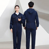 Thickened one-piece denim workwear, wear-resistant labor protection clothing, men's dust-proof auto repair crew clothing, workwe