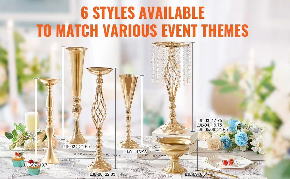 VEVOR Tall Crystal Wedding Flower Stand Metal Wedding Centerpiece Vase Gold Flower Holders Floral Display Rack for Wedding