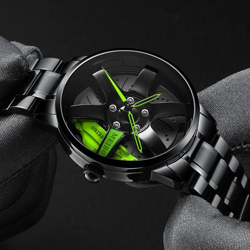 New Top Men Stainless Steel Watches Mens Car Wheel Hub Leather Quartz Watch For Male Military Sport Watch Relogio Masculino Hot