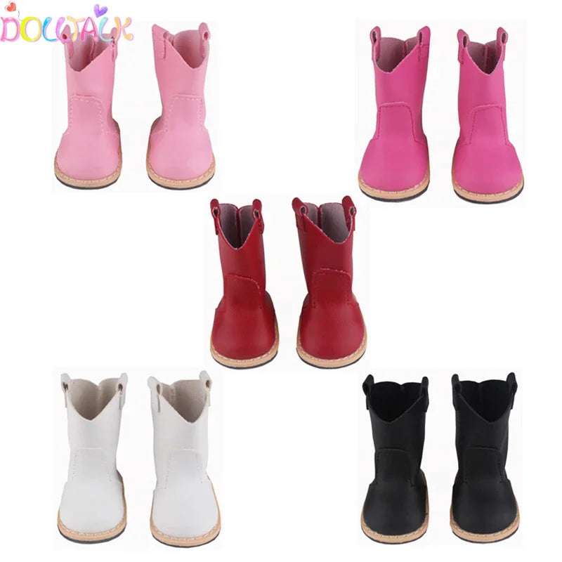 7.5cm American Dolls Leather Boots 8cm Highth PU High-quality Doll Shoes For 43cm New Born Doll 1/3 BJD Girl Dolls