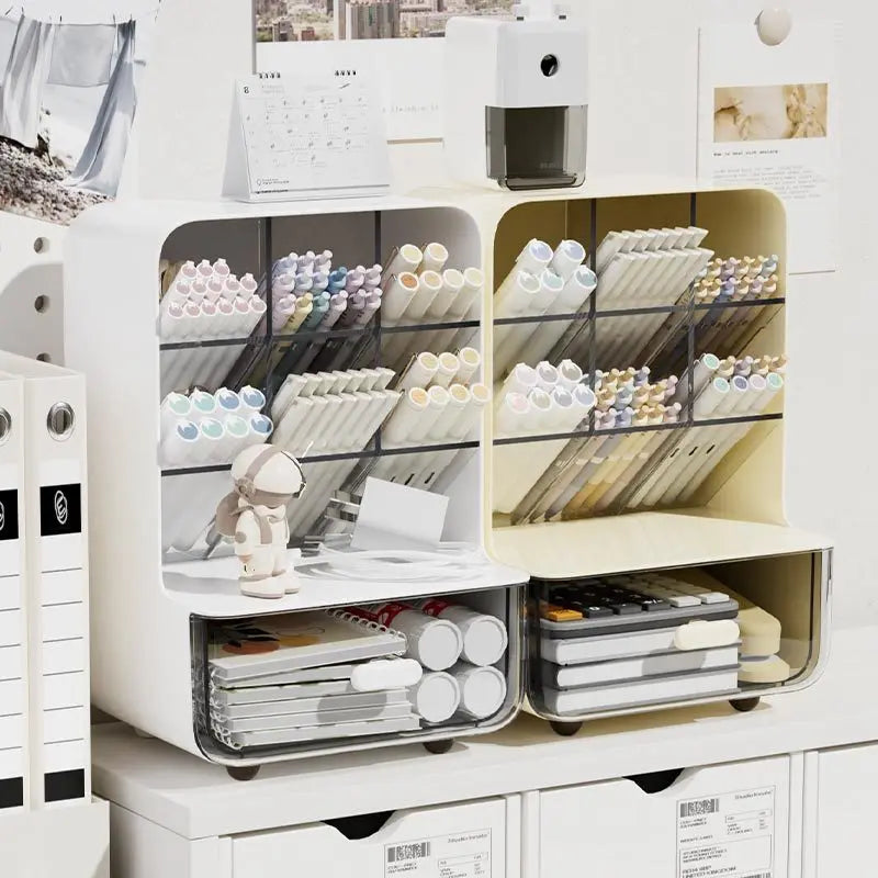 Angle Insertion Desk Pen Holder, Desktop Storage Box for Office Supplies & Cosmetics, Multifunctional Organizer Rack