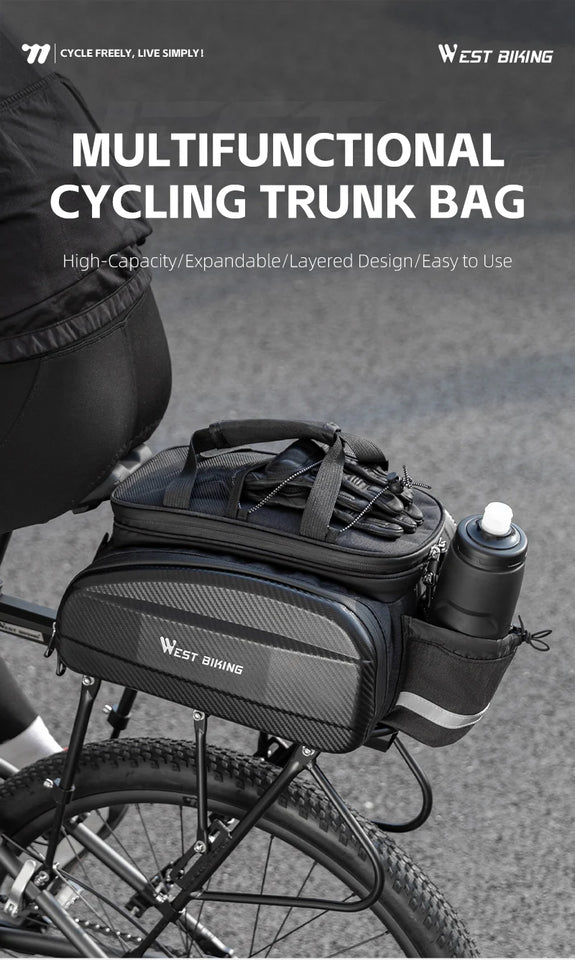 WEST BIKING Cycling Trunk Bag Large Capacity Bicycle Pannier Multifunctional Reflective Bike Bag Travel Bag MTB Bike Accessories