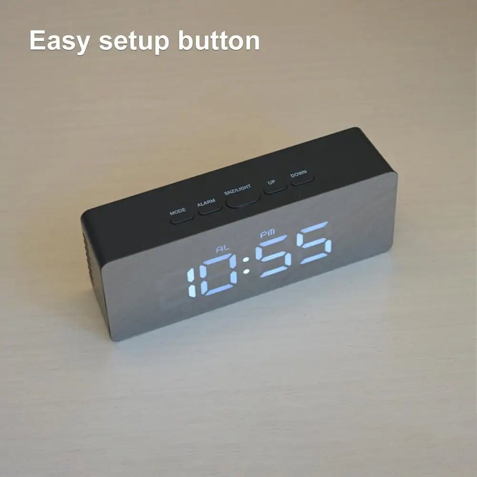 Electronic Mirror LED  Digital Alarm Clock, Temperature Date Display Mini Table Clock for Bedroom Home Office Teens Kids