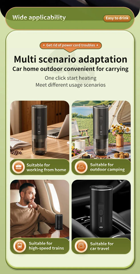 Electric Espresso Coffee Machine for Car & Home Camping Portable Coffee Maker Capsule Powder Travel 2-in-1 Wireless Coffee Maker