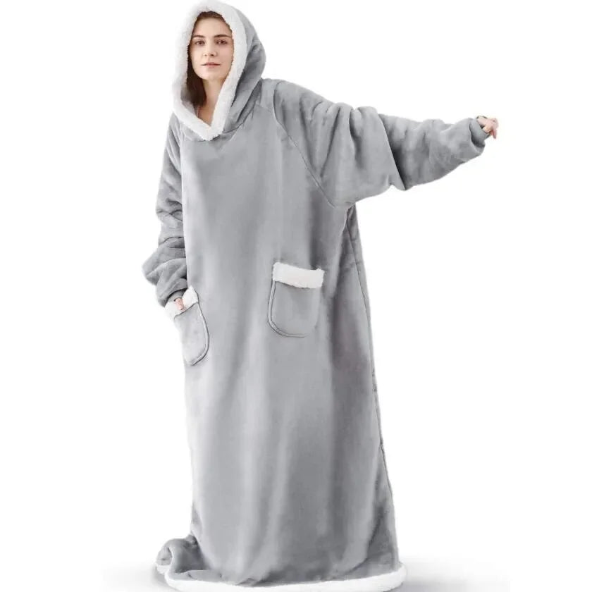 2025 Super Long Flannel Blanket with Sleeves Winter Hoodies Sweatshirt Women Men Pullover Fleece Giant TV Blanket Oversized New