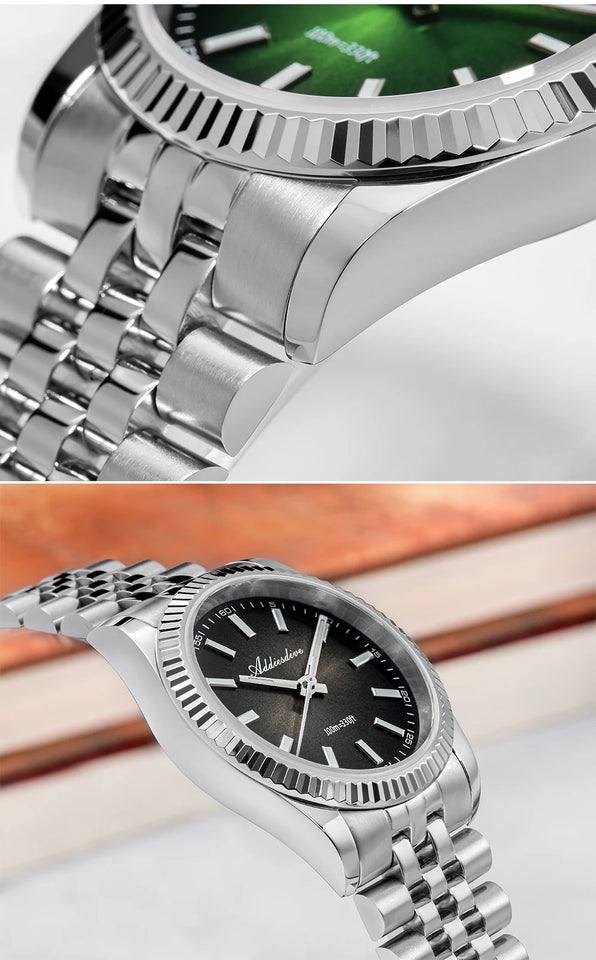 ADDIESDIVE AD2073 Men's Business Watch Sapphire Glass Stainless Steel Quartz Wristwatches Gradient Red Dial Watches Reloj Hombre