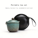 A set of exquisite ceramic tea ware, suitable for outdoor camping and home use, with a portable teapot.