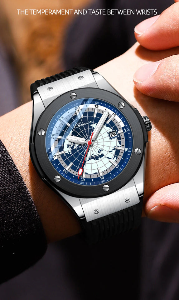 CHENXI 82442 Men's Quartz Watch Casual Outdoors Sports Watches Brand World Map Military Waterproof Men Wrist Watches Clock Gifts