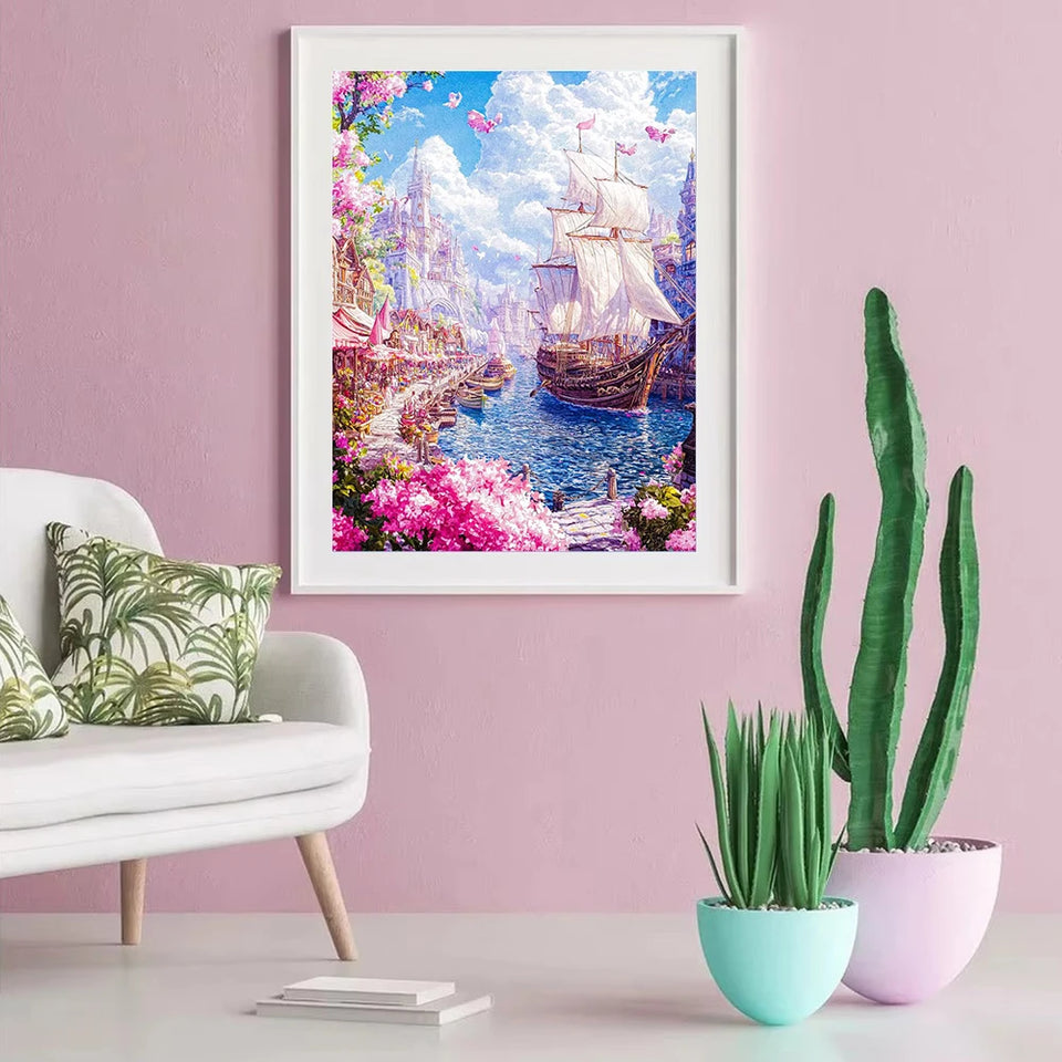 Sea Sailboat 5D Diamond Painting Kit Seaside Scenery New Arrivals Mosaic Cross Stitch DIY Home Decor Gift for Adult Beginners