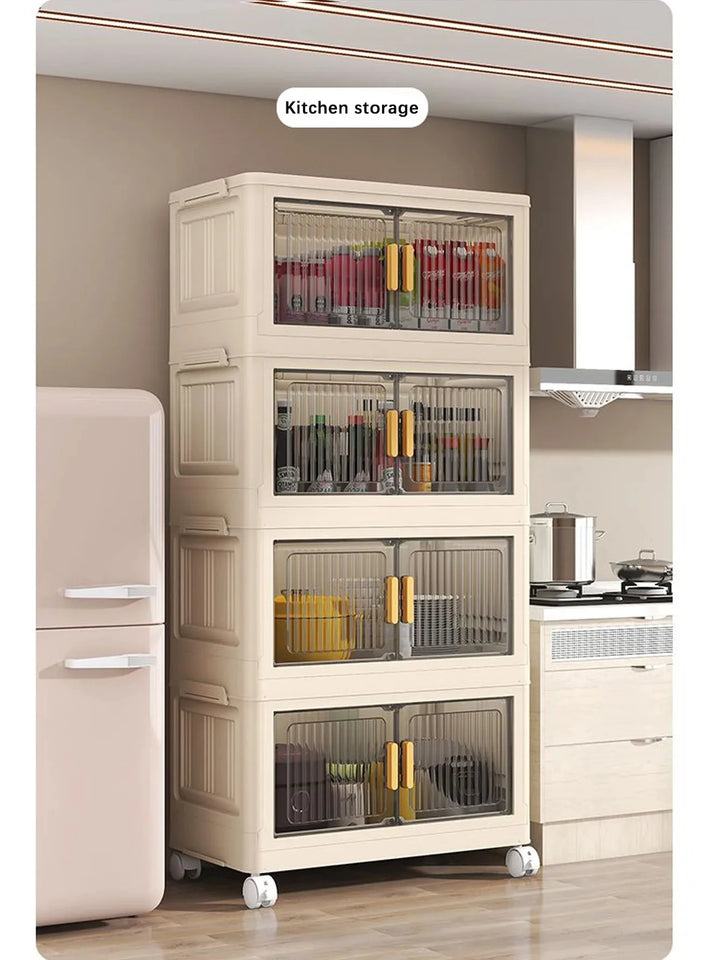 Collapsible Sturdy Storage Cabinet with Drawers and Wheels - Roomy Multi-purpose PP Organizer - Durable Storage Shelf