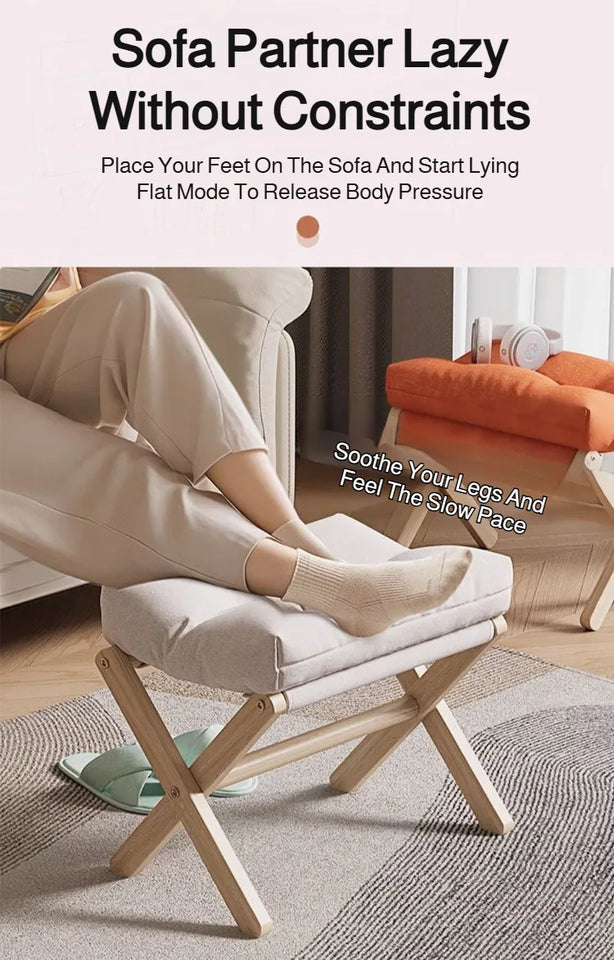 Solid Wood Shoe Changing Stool Footstool Sofa Rest Footstool, Folding Low Stool for The Entryway, Cotton-filled Cushion Stool