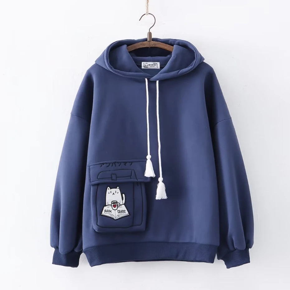 Harajuku Funny Women Hoodies 100% Cotton Winter Plus Fleece Cute Pink Anime Sweatshirt Teen Girl Kawaii Long Sleeve Y2K Hoodie