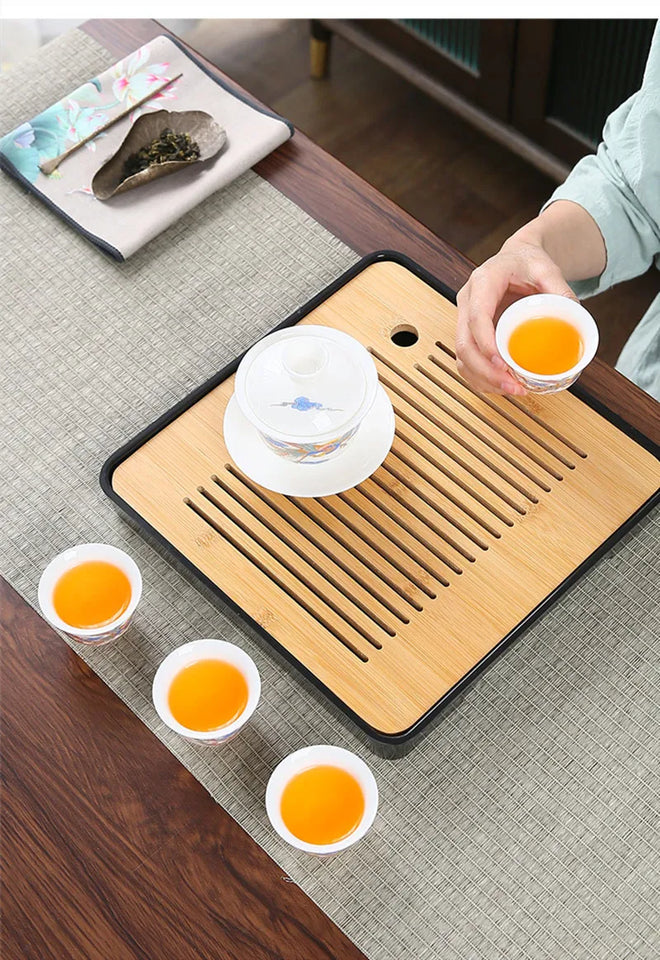 Bamboo Tea Tray Household Tea Set Accessories Small Tea Board Water Storage and Drainage Wet and Dry-use Tray Teaware Decorative