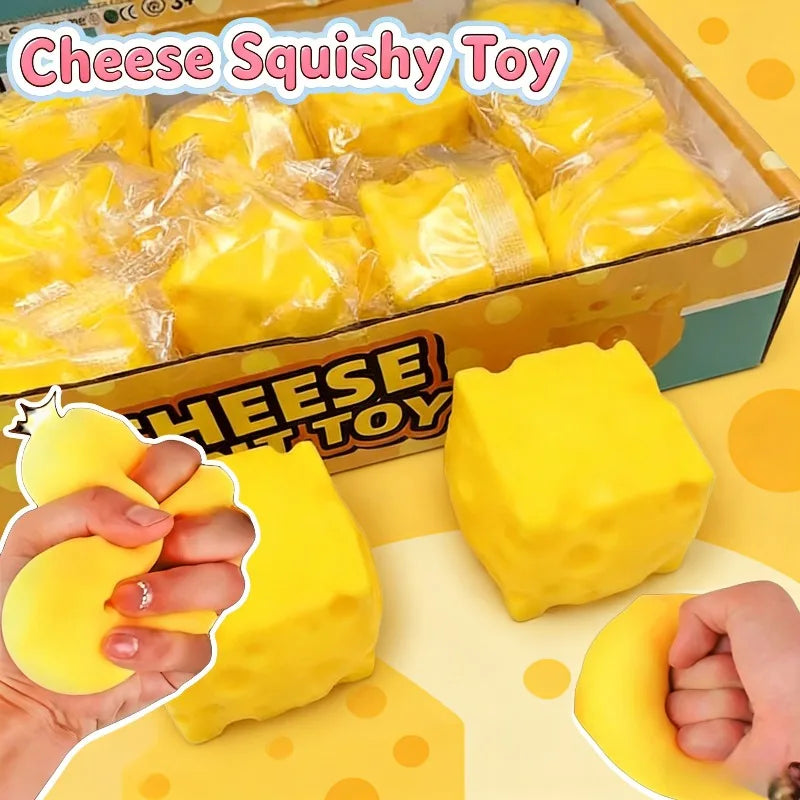 Soft Cheese Cube Squishy Toy - Simulation Squeeze Stress Relief Sensory Fidget Toy for Adults Focus Training Anxiety Relief Gift