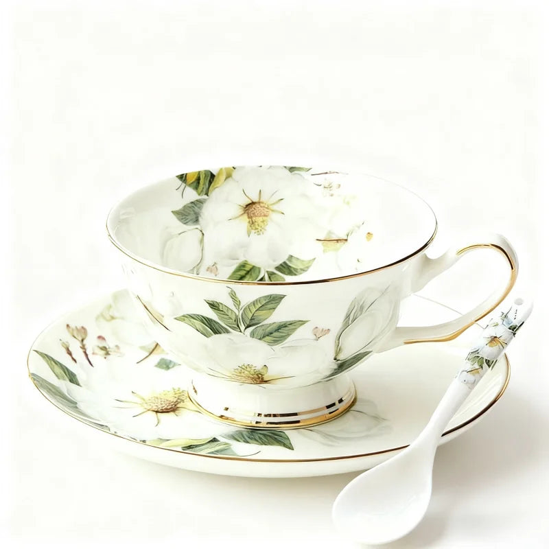 Ceramic teacup, European bone china coffee cup, afternoon tea set, creative English black tea cup, pastoral style water cup