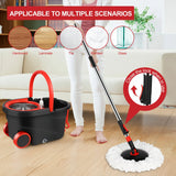Spin Mop and Bucket Set with Wringer 360° Spinning, 4 Microfiber Mop Heads 61" Adjustable Handle Stainless Steel Floor Cleaner