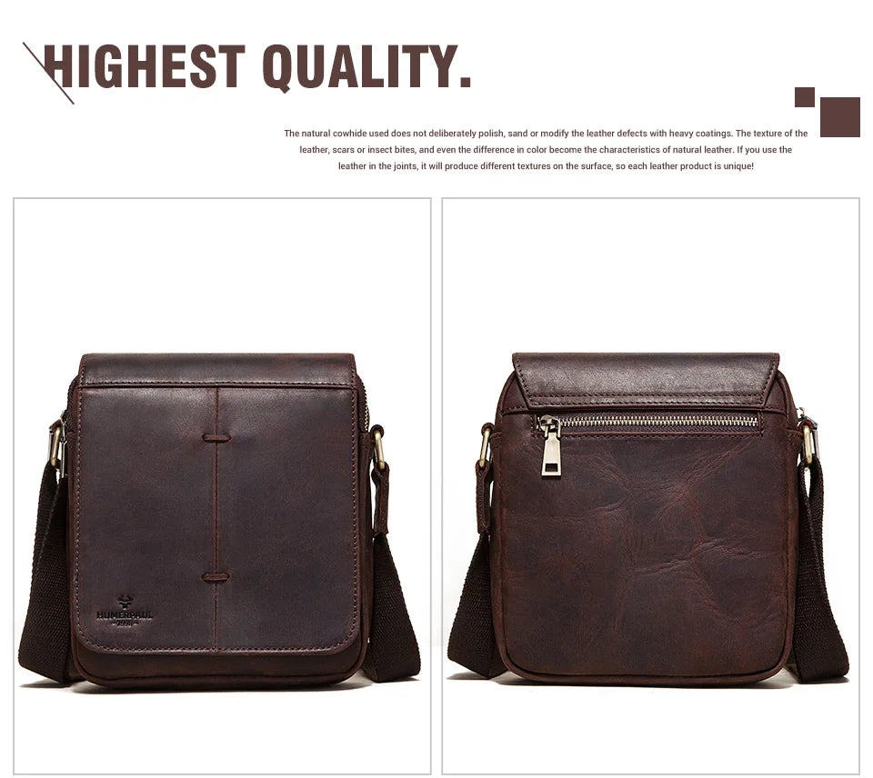 Fashion Crazy Horse Leather Men's Messenger Bag Flap Large Capacity Crossbody Bag Top Quality Shoulder Bag Sling Bag Tote