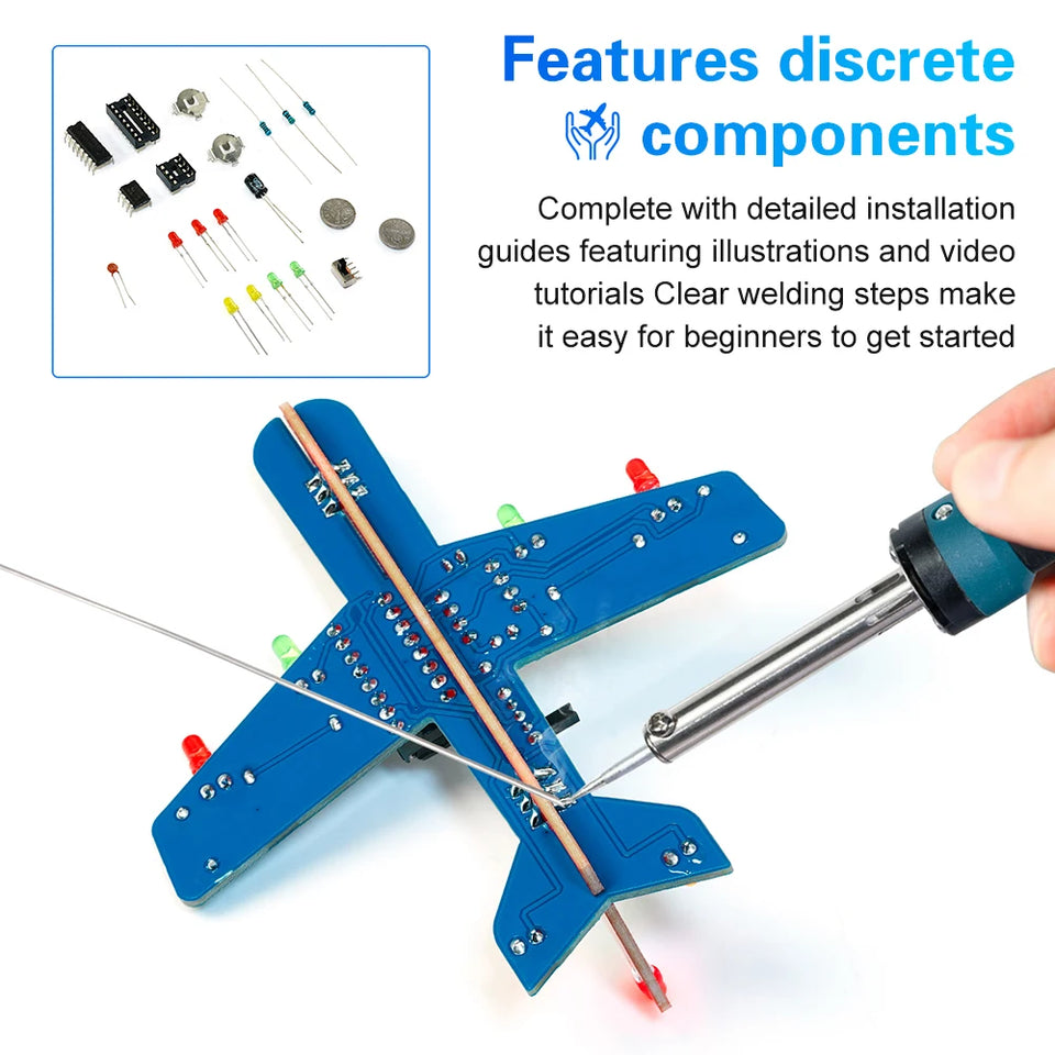LED Flow Light Aircraft Model Kit DIY Electronic Kit DIY Electronic Welding Practice Kit Electronic Science Assembly Kit