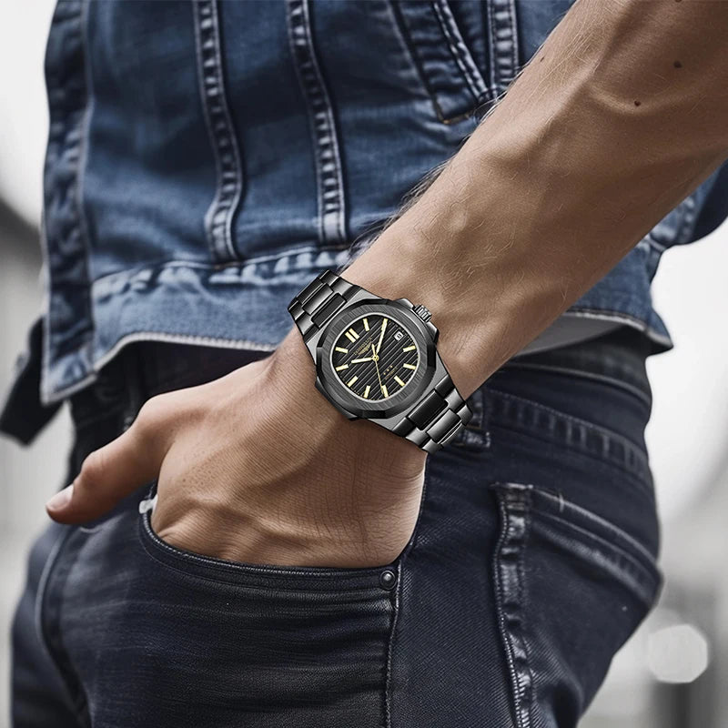 Men automatic watch business date mechanical watches waterproof stainless steel luminous luxury mens watch boyfriend gift