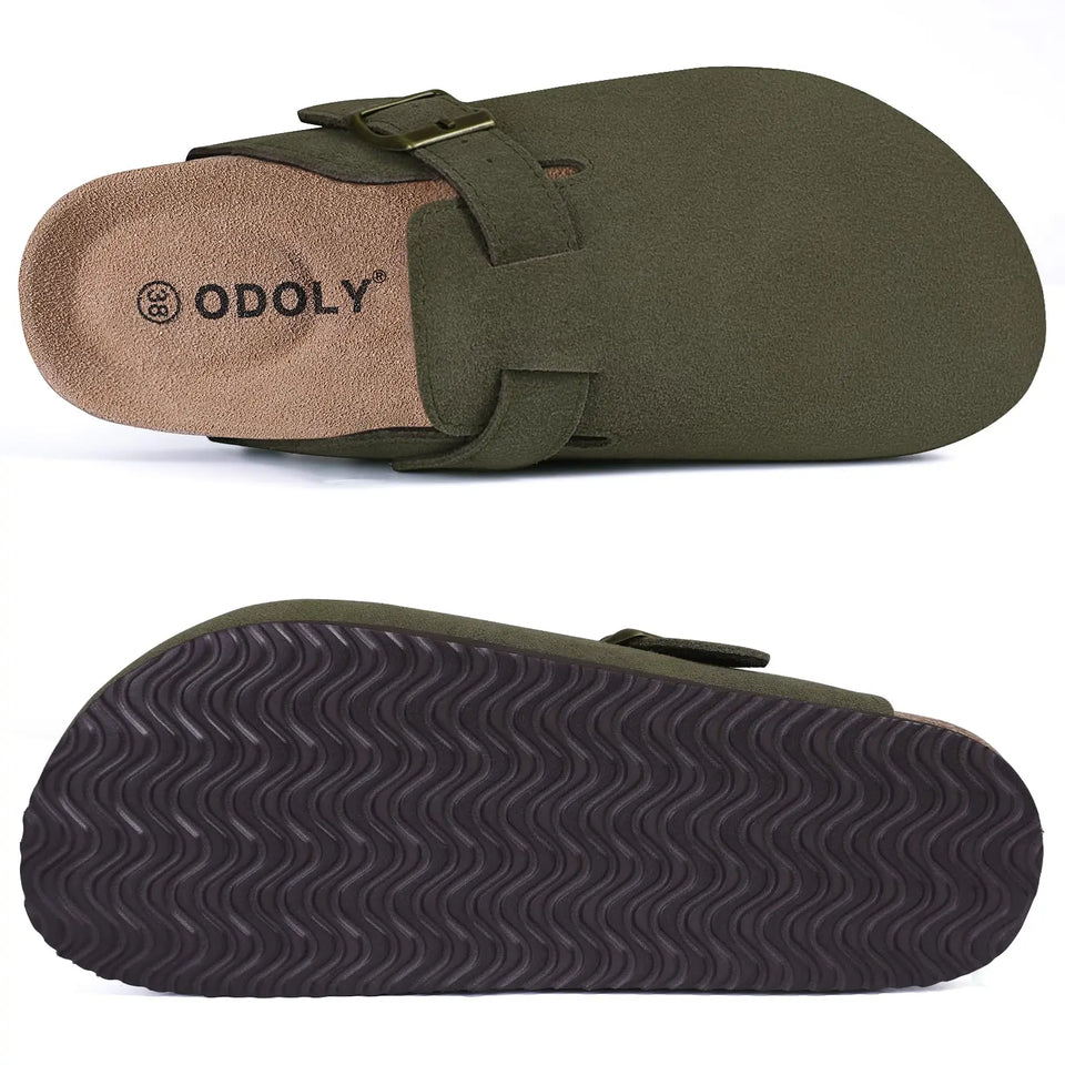 Gacimy Women Fashion Thick Sole Leather Clogs Slippers Classic Women's Mules Cork Clogs Slipper Outdoor Deep Heels Shoes Sandal