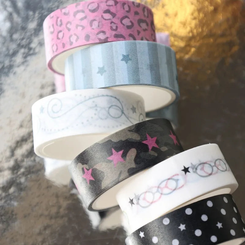 1.5cm x 3m Korean Sweet Cool Washi Tape Star Glasses Leopard Print Polka Dot DIY Journal Collage Decorative Tape Roll