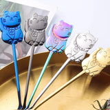 Stainless Steel Coffee Spoon Cute Lucky Cat Shape Teaspoon Dessert Snack Scoop Ice Cream Mini Spoons Tableware Kitchen Tools