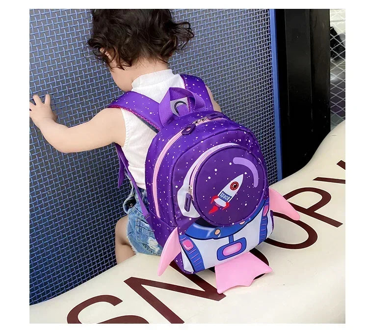 Childrens Anti Slip Backpack 1-3Years Old Space Rocket Towing Rope Kindergarten Backpack Childrens Early Education Bag New Model