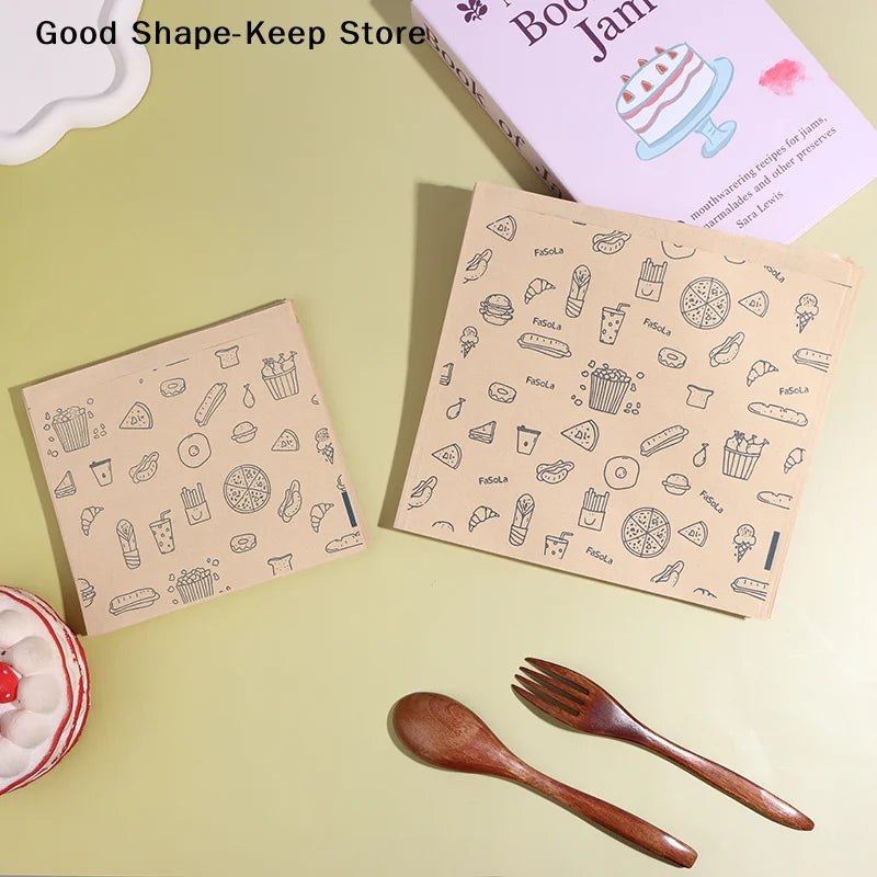50Pcs Kraft Paper Bags Greaseproof Food Wrapping Disposable Baking Paper Plate Mat - Kitchen Packaging Accessories