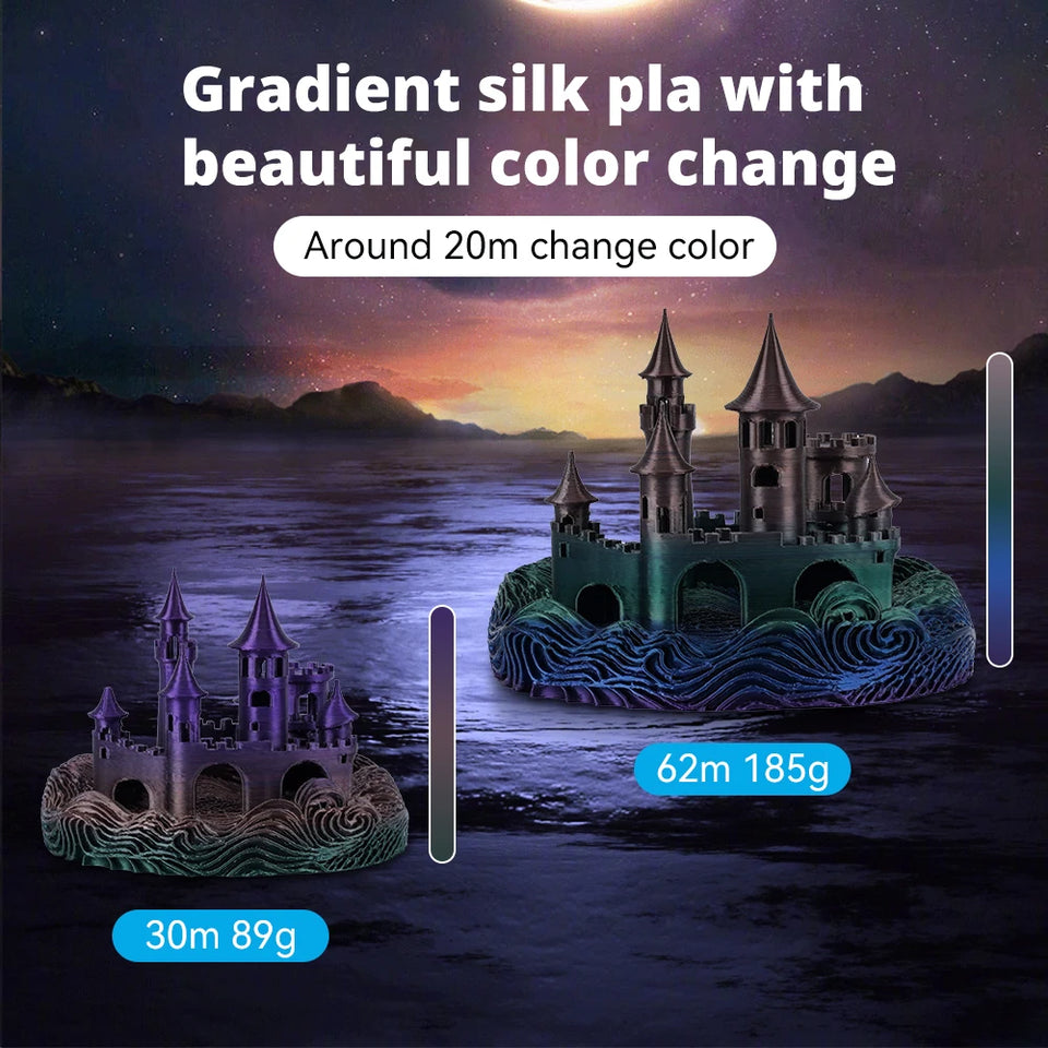 KINGROON Rainbow Silk PLA Filament 1.75mm 1KG Multicolor Gradient 3D Printer Materials Color Change Smooth Silky PLA Plastic New