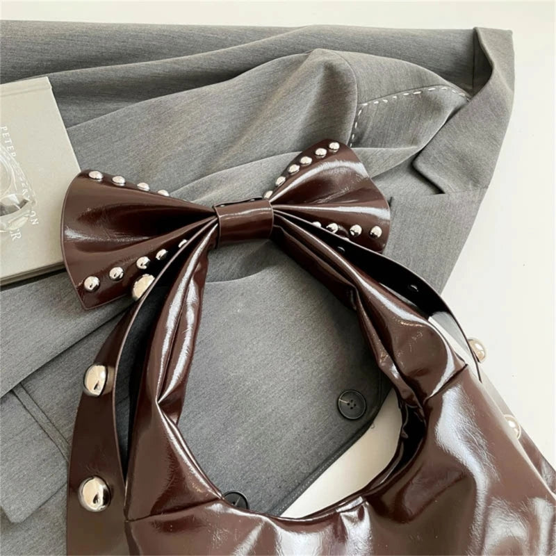 Trendy Handbag for Women with Unique Bows and Rivet Embellishments Stylish PU Leather Women's Shoulder Bag