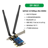 EDUP 5374Mbps WiFi 6E Intel AX210 PCIe Wireless WiFi Adapter PCI Express 2.4G/5G/6GHz 802.11AX Bluetooth5.3 For Desktop Win10/11