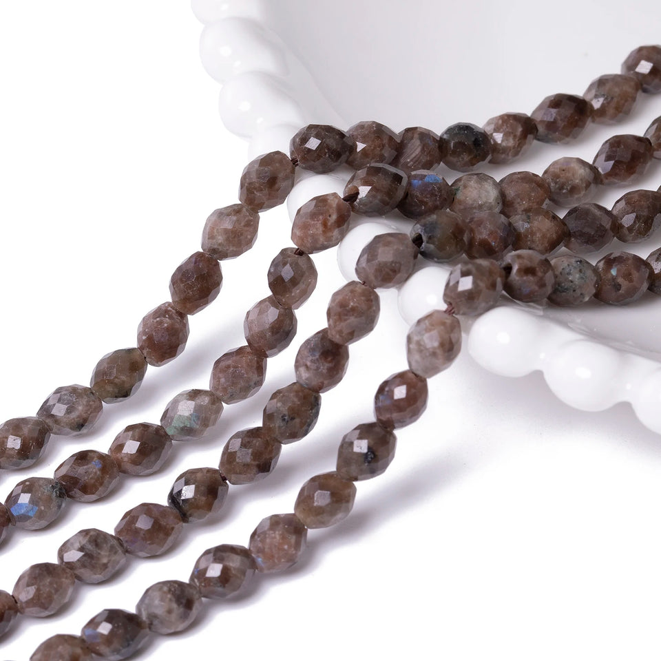 5x6mm Natural Stone Coffee Labradorite Faceted Rice Shape Beads For Jewelry Making Handmade Bracelet Party Gift DIY Accessories