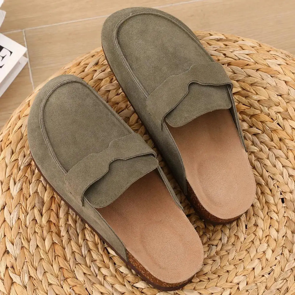 Gacimy Women Fashion Thick Sole Leather Clogs Slippers Classic Women's Mules Cork Clogs Slipper Outdoor Deep Heels Shoes Sandal