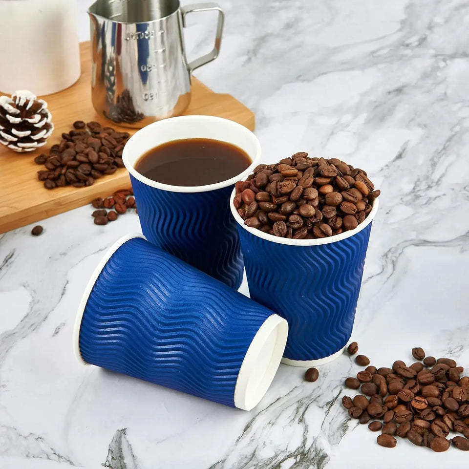 12OZ Coffee Cups Disposable Paper Coffee Cups Insulated Corrugated Kraft Ripple Wall Cup for Hot Beverage or Tea Drink Hot Water