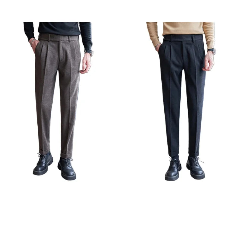 Autumn Winter Neapolitan Trousers Men with 5% Wool Fabric, Coffee Fashionable Simple & Versatile Casual Pants,pantalones Hombre