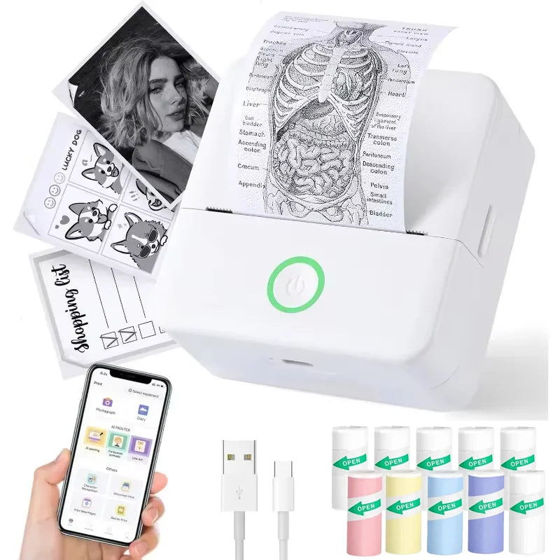 Mini Portable Printer,Thermal Label Maker Printer,For Wireless Bluetooth Photo Memo Stickers Inkless Suitable For Home, Office