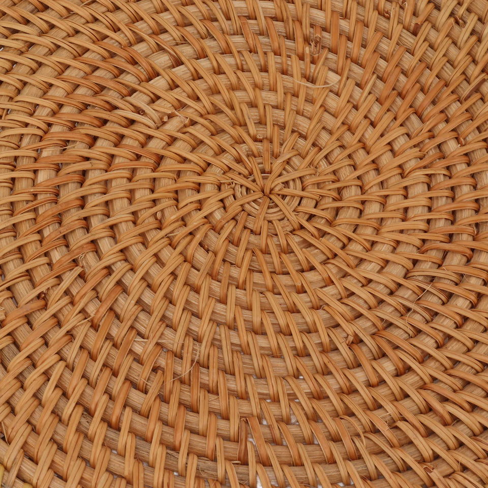 Coffee Table Decorative Tray Traditional Design Round Serving Tray with Solid Wood Handle Hand Woven Large Capacity for Home