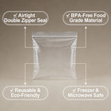3 Size Reusable Storage Bags Transparent Leak Proof Freezer Bags Airtight Seal for Food Fruit Veggie Storage