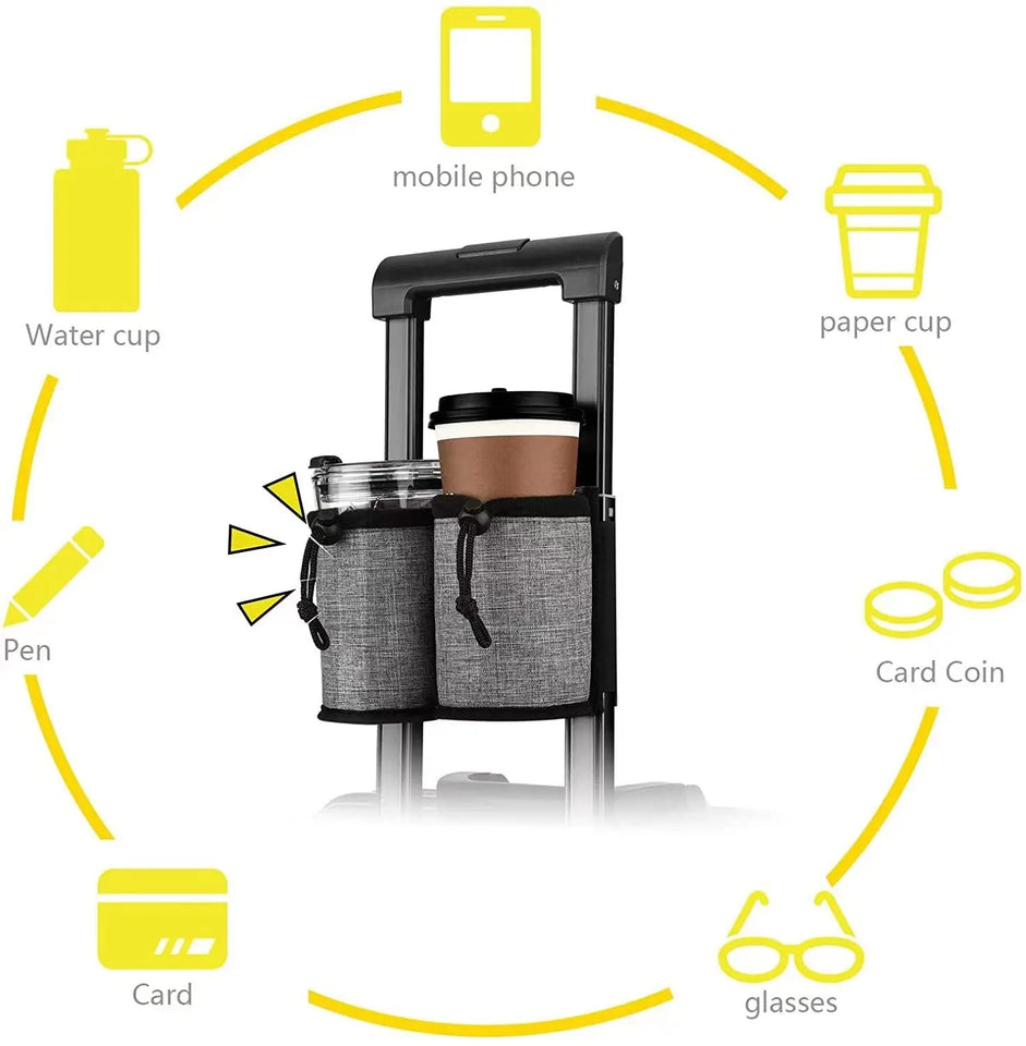 Luggage Cup Holder Travel Essentials Cup Holder Hands-Free Drink Holder with 2 Coffee Mugs Suitcase Drink Bag Travel Luggage Acc