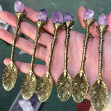 Natural Purple Amethyst Metal Spoons  Coffee Spoon Dessert Copper Spoon Long Handle Vintage Ice Cream Mixing Spoon