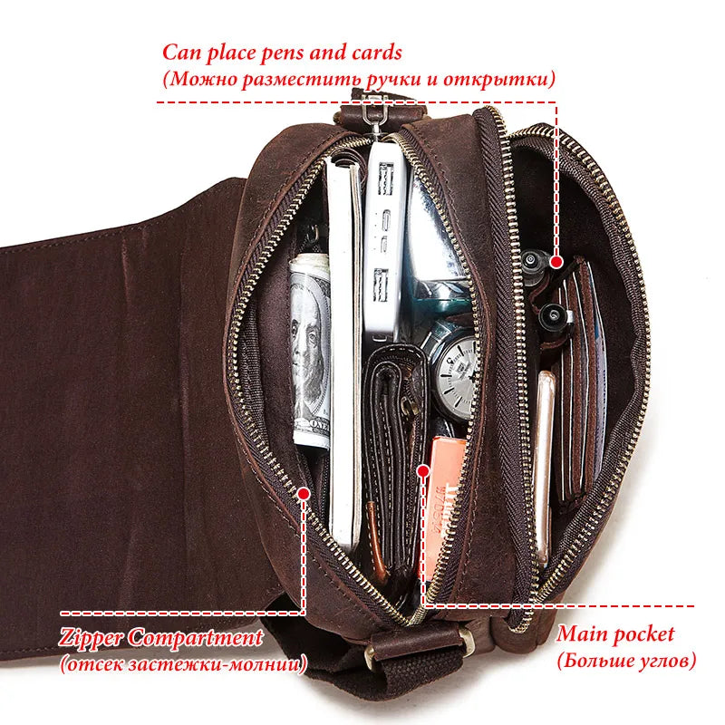 Fashion Crazy Horse Leather Men's Messenger Bag Flap Large Capacity Crossbody Bag Top Quality Shoulder Bag Sling Bag Tote