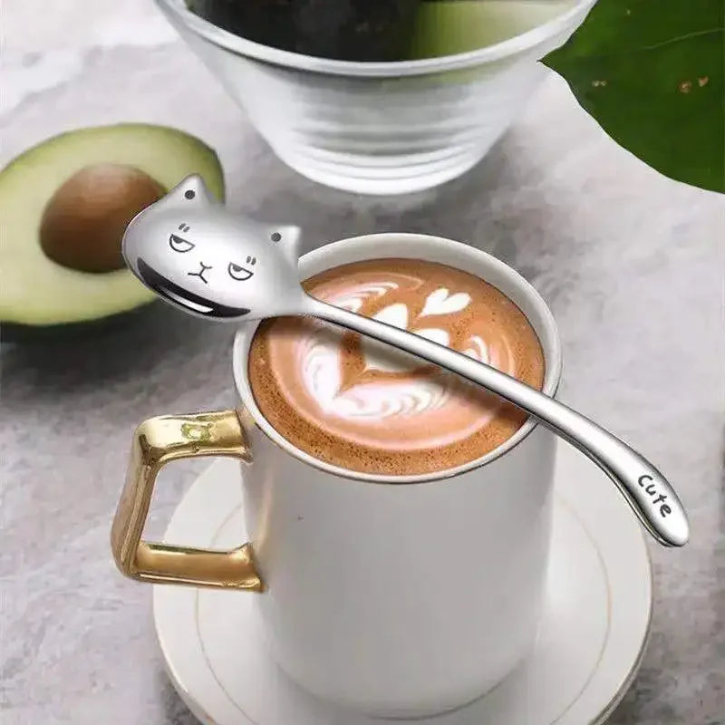Funny Cat Spoons Cute Cartoon Meow Teaspoons for Coffee Dessert Cake Long Tail Spoon Birthday Gift Kitchen Tableware Accessories